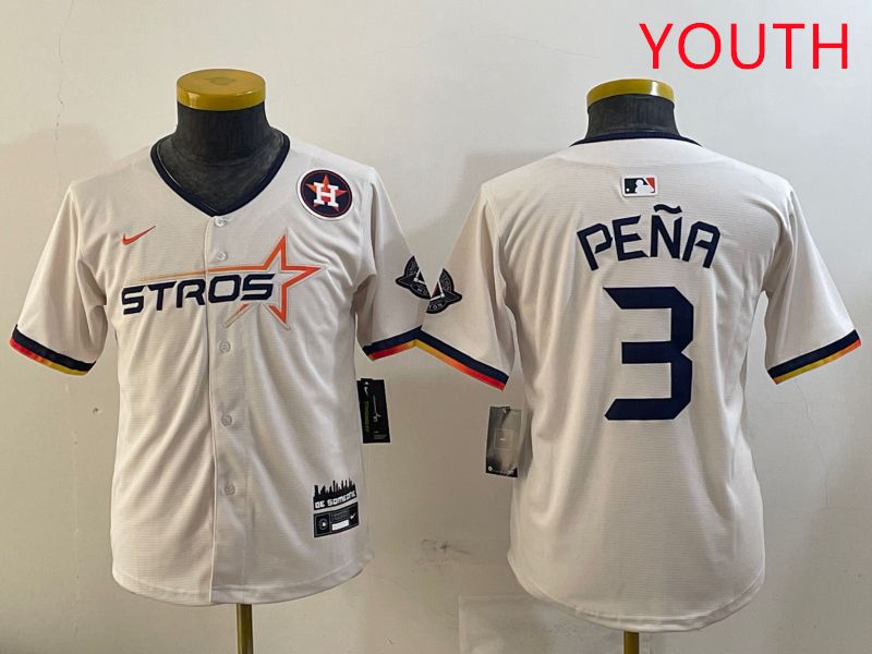 Youth Houston Astros #3 Pena Cream Three generations Joint Name 2025 Nike MLB Jersey style 4115->youth mlb jersey->Youth Jersey
